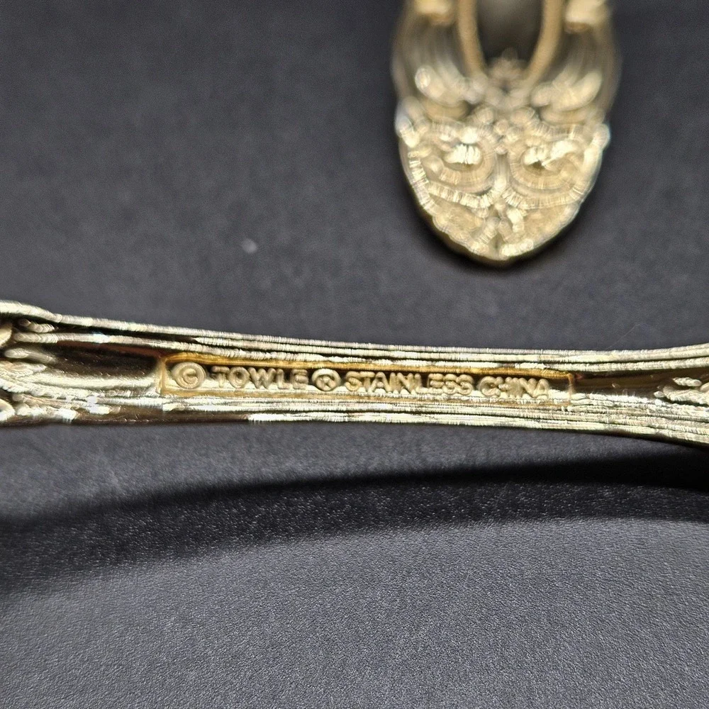 Towle Gold Electroplate Stainless 6 Salad Forks Flatware TWS545 Cameo Scrolls